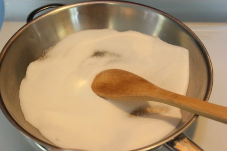 Browning sugar in pan.