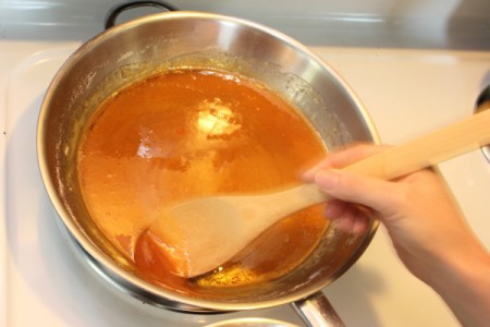 Browning sugar for caramel.