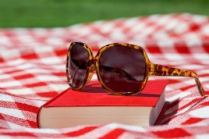 Red and white checked picnic blanket.