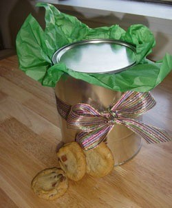 Closed can with cookies on countertop.