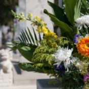 Gravesite with flowers.