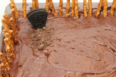 cookie headstone with crumbs