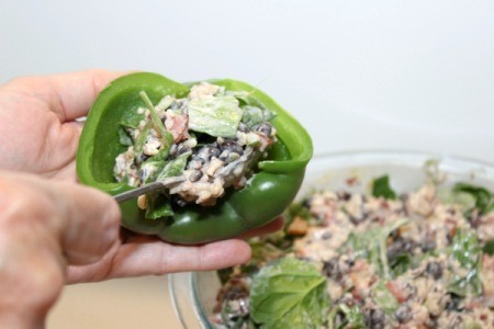 add filling to peppers