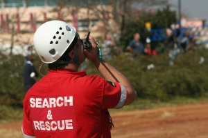 A search and rescue worker during a natural disaster.