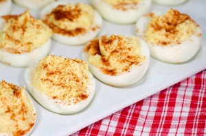 Serving deviled eggs at a wedding reception.