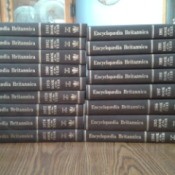 Stack of Encyclopedia Britannica Books of the Year.