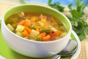 A bowl of fresh vegetable soup.