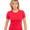 A girl wearing a red shirt.