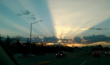Sun rays from clouds.