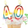 A cupcake with candles on it for a 40th birthday.