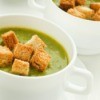 Croutons in split pea soup.