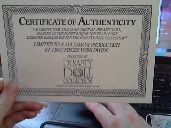 Certificate of authenticity.