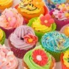 Colorful cupcakes at a cupcake themed birthday party.