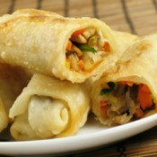 A plate of egg rolls.