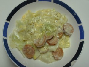 Scalloped Cabbage with Smoked Sausage