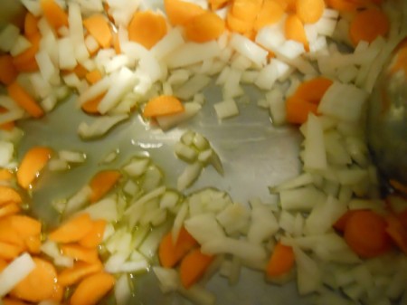 Sauting onion and carrot in olive oil.