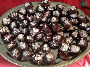 Plate of peppermint candies.