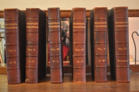 View of spines of the books.
