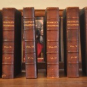 View of spines of the books.