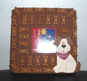 Photo frame decorated with dog treats.