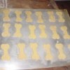 A tray of dog biscuits on a cookie sheet