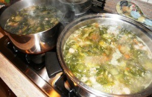 Soup pots on stove
