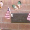 Plaque and butterflies on wall.