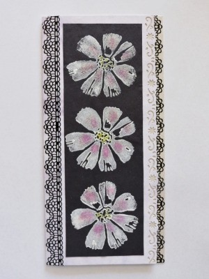 Black and white cosmos flower card.