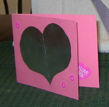 Foil heart on pink card.