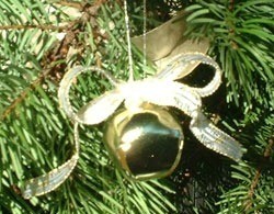 Closeup of ornament on tree.