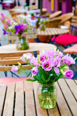 Floral Arrangements on Wood Tables