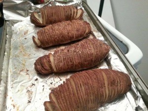 potato fans on cookie sheet