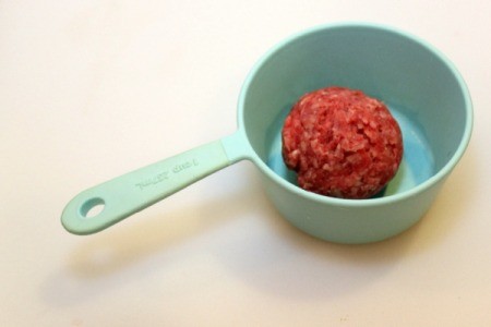 meat in measuring cup