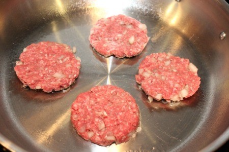 burgers in pan