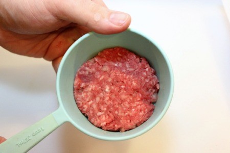 Making Slider Patties - patty in measuring cup