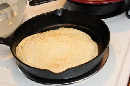 Making Crepes - Crepe after flipping and cooking other side.