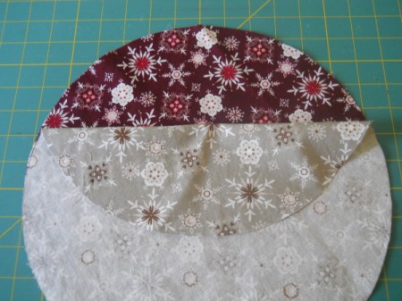 Two fabric circles with right sides together.