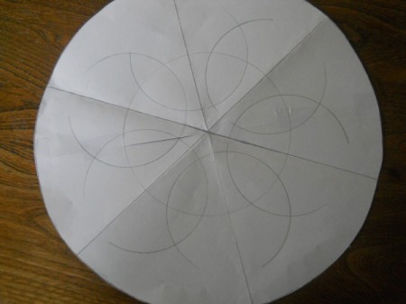 Compass lines for finding center line of the sixths.
