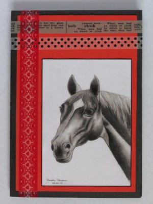 A handmade "love of horses" greeting card.