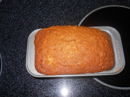 Small loaf in baking pan.