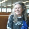 Susan smiling on the ferry.