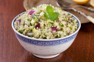 Dish of bulgur salad.