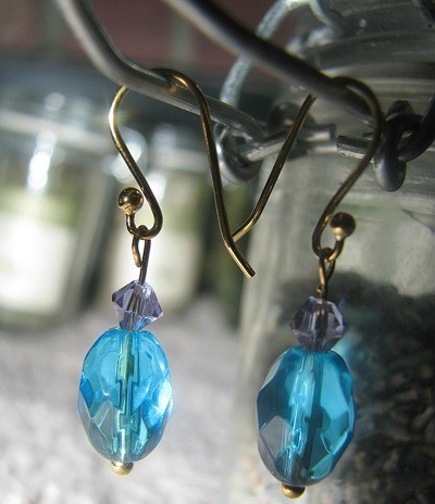 Blue drop earrings.