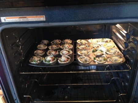 quiches baking in the oven