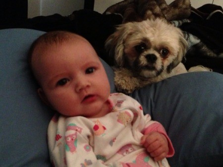 Baby and dog.