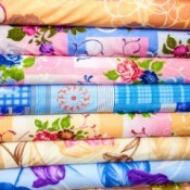 A large stack of fabric.
