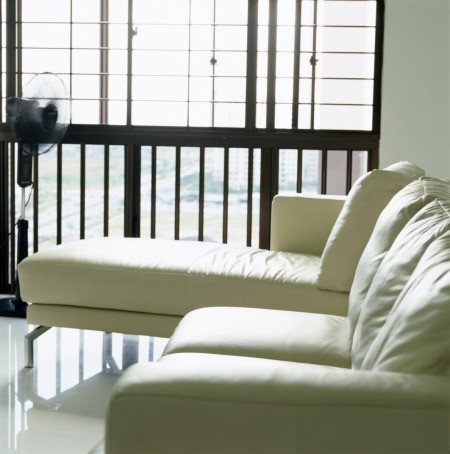 Light colored leather couch.