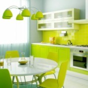 A green themed kitchen.