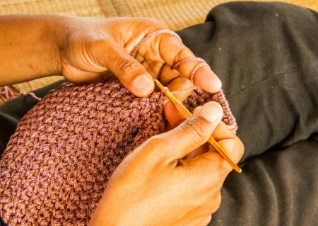 Working on a Crocheted Tote Bag