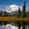Mount Rainier reflected in a lake.